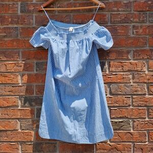 J. Crew Blue and White Off-the-Shoulder Sundress